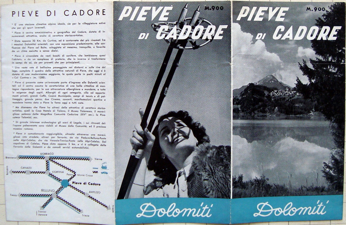 Pieghevole turistico Pieve di Cadore Dolomiti anni '50 Cortina Bolzano …