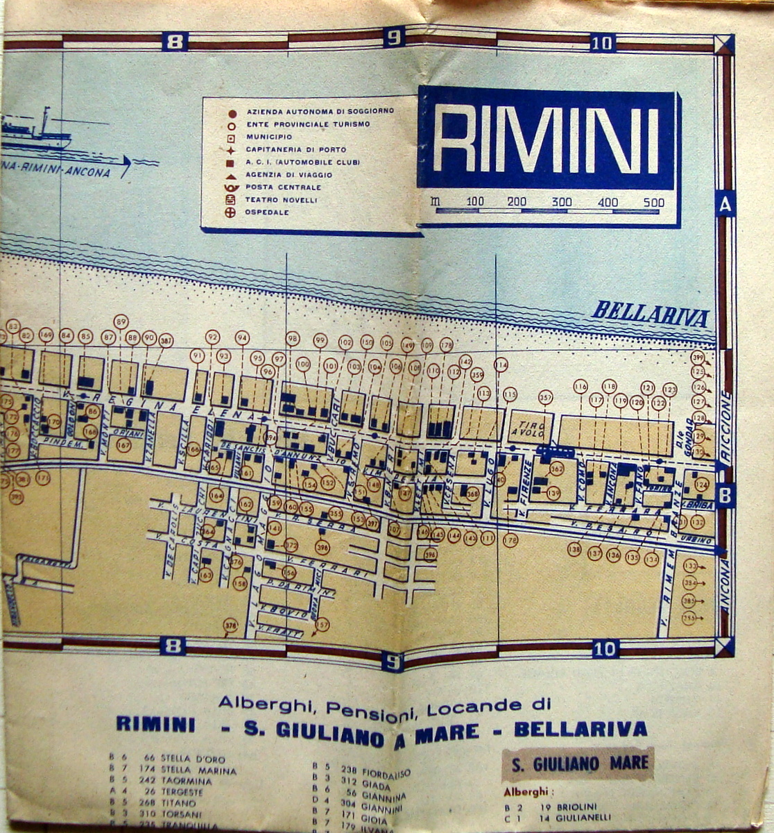 Pieghevole turistico Rimini SanGiuliano a Mare Bellariva 1959 Riviera Adriatica