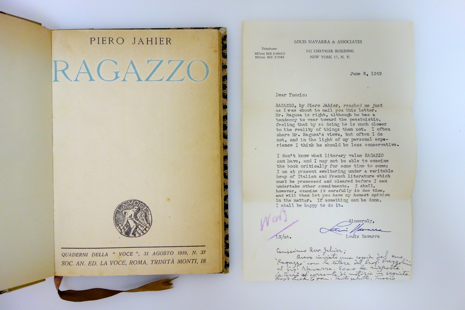 Piero Jahier Ragazzo La Voce Roma 1919 1° Edizione Autografo …