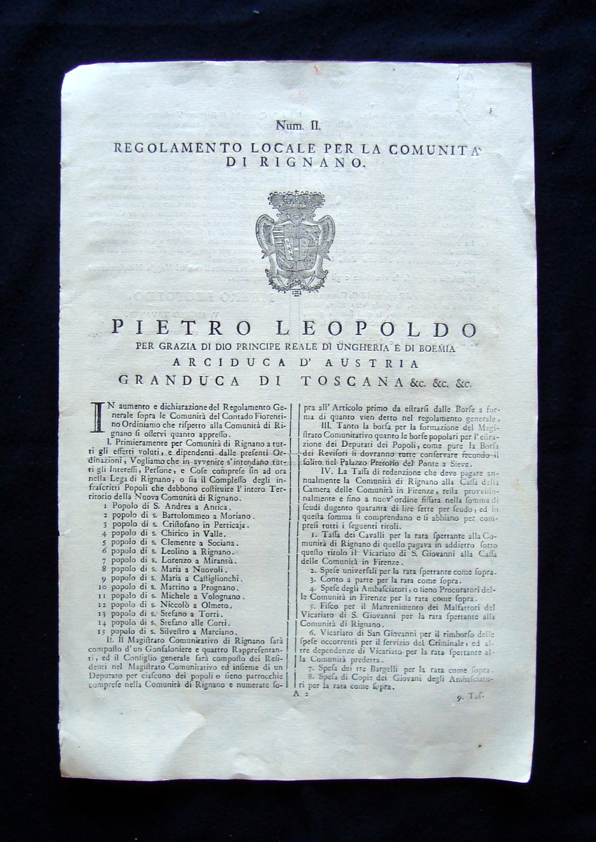 Pietro Leopoldo Num II Regolamento per la Comunit‡ di Rignano …