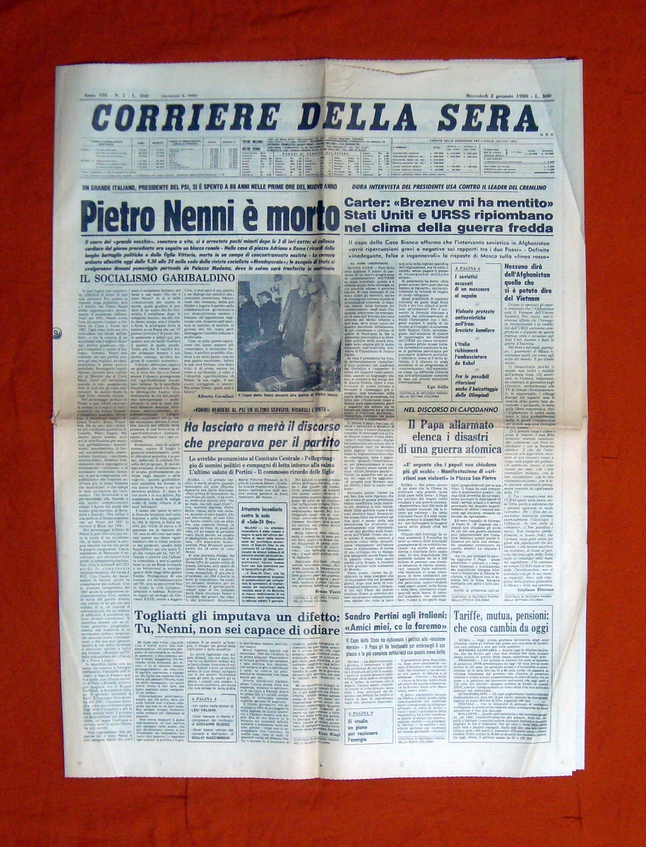 Pietro Nenni è morto Corriere della Sera 2 gennaio 1980 …