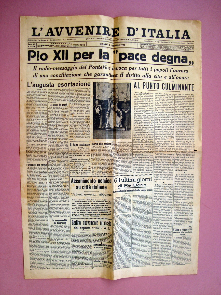 PIO XII Pace Degna L'Avvenire d'Italia Anno XLVIII N 202 …