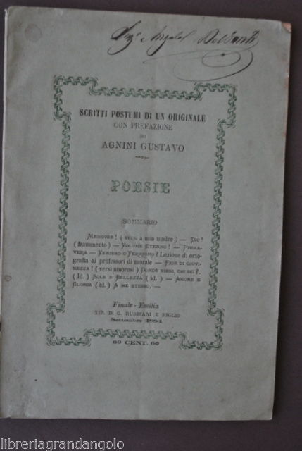 Poesia Scritti Postumi un Originale Poesie Prefazione Agnini Finale Emilia …