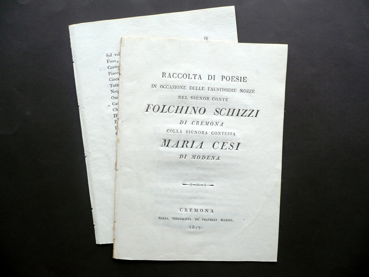 Poesie Nozze Folchino Schizzi Palazzolo Cremona Maria Cesi Modena Manini …