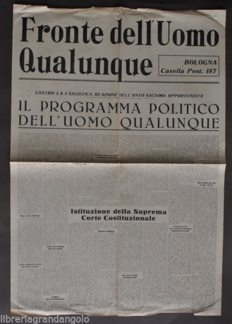 Politica Programma Fronte Uomo Qualunque Congresso Roma 1946 Ricostruzione