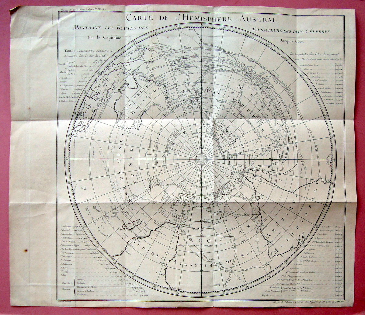 Polo Sud Carte Emisphere Austral Cook Incisione 1785 voyages