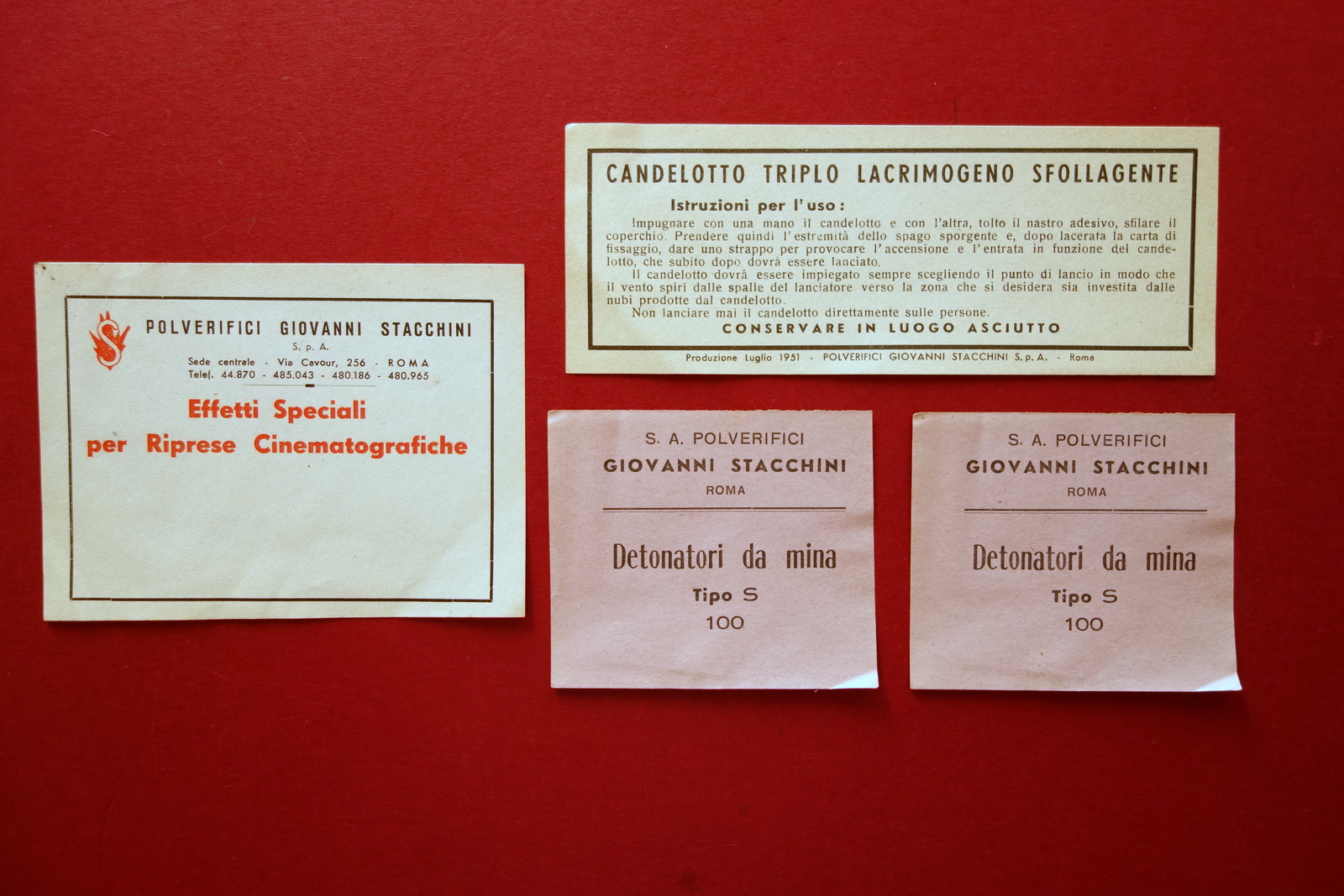 Polverificio Giovanni Stacchini Roma 4 Biglietti Targhette Esplosivi Anni '50