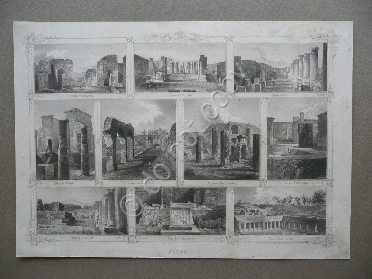 Pompei Vedute Multiple Incisioni Troitzsch Lloyd Austriaco Trieste Met‡ '800