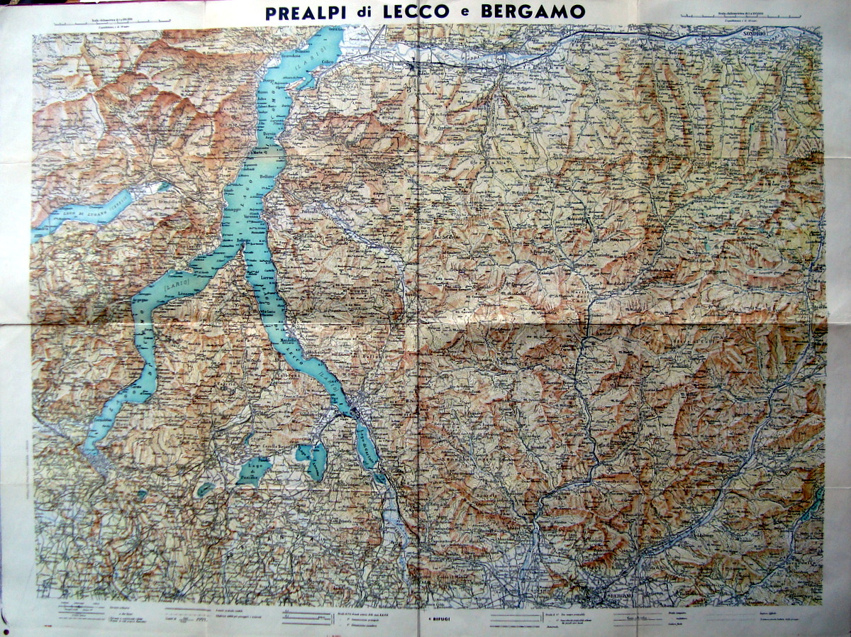 Prealpi Lecco Bergamo Carta Geografica Lito F.lli Grassi anni'40 Lago …