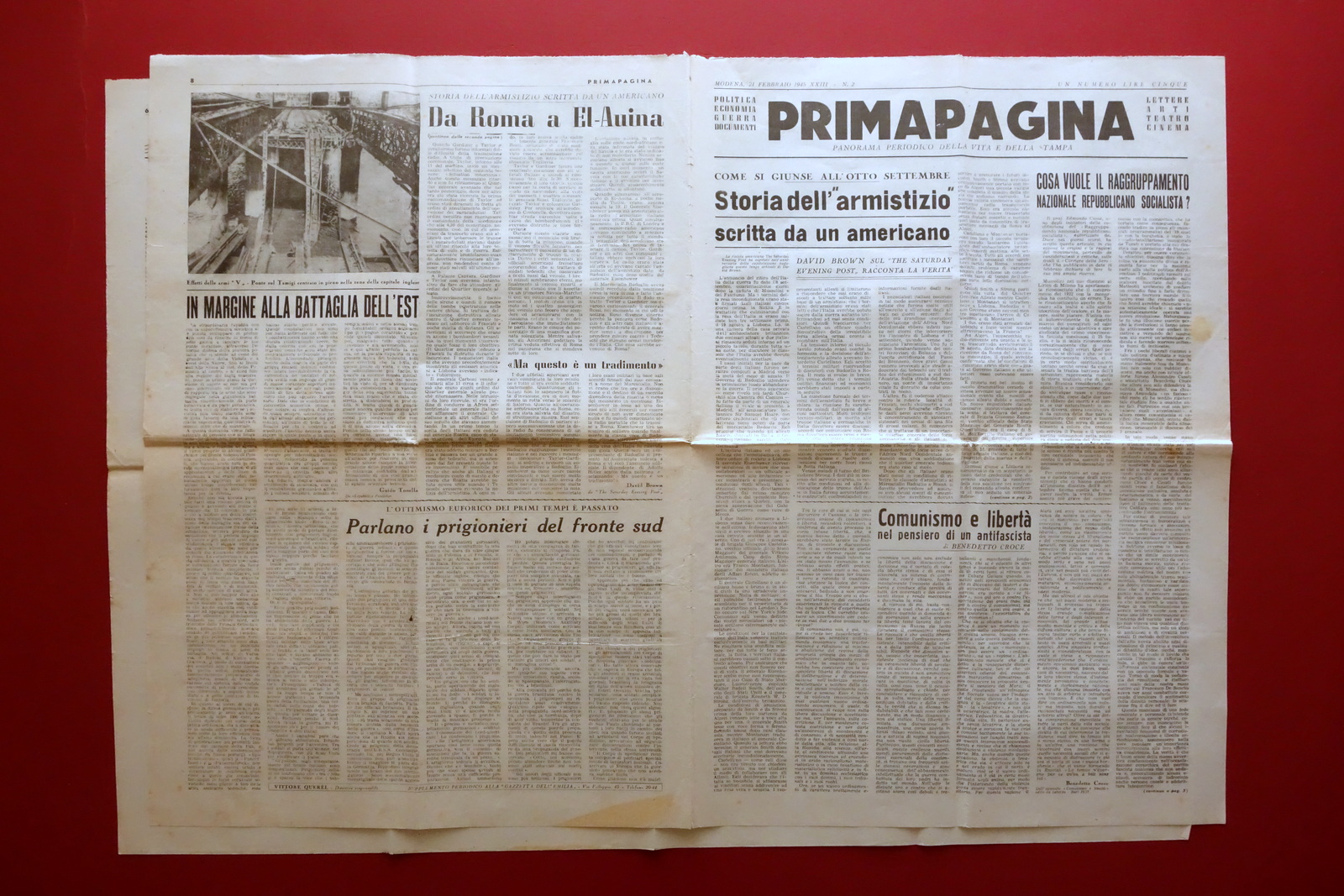Primapagina N. 2 Modena 21/2/1945 WW2 RSI Raggruppamento Nazionale Repubblicano