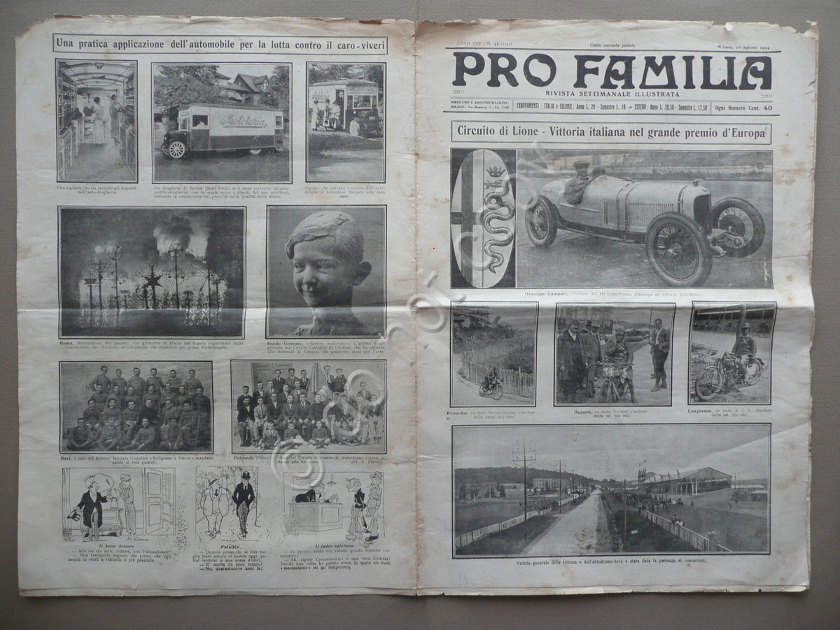 Pro Familia 10/8/1924 Circuito di Lione Vittoria Campari Alfa Romeo …