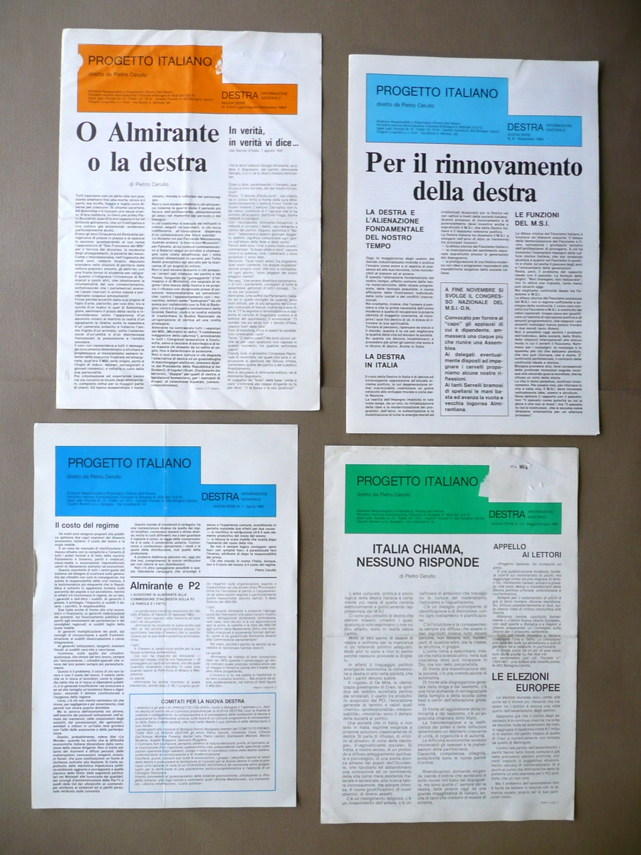 Progetto Italiano Rivista Destra Informazione Nazionale Cerullo 1984 4 Numeri