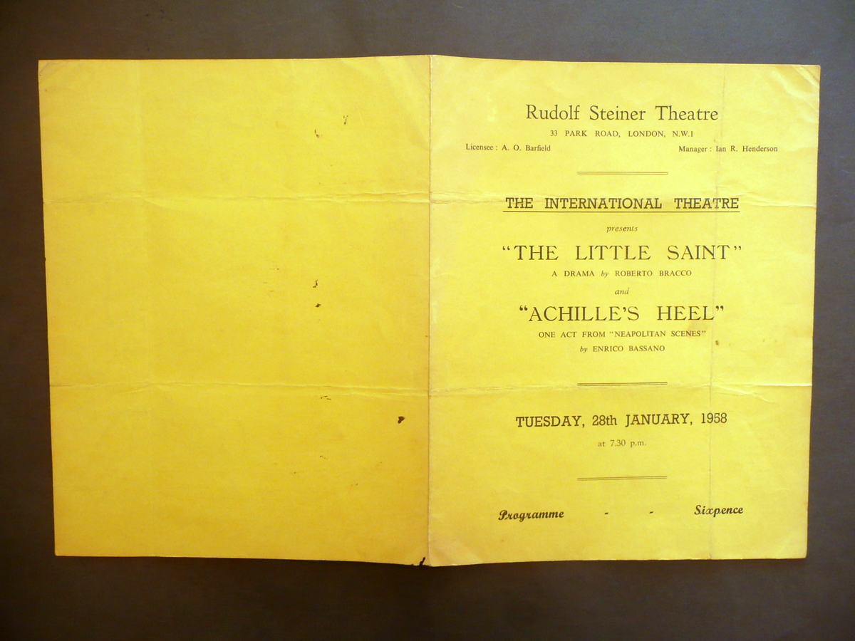 Programma Rudolf Steiner Theatre London The Little Saint Bracco 1958 …