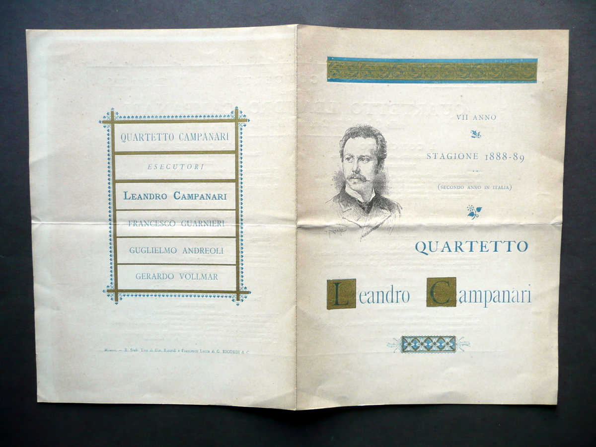 Programma Sei Concerti Quartetto Leandro Campanari Milano 1888-89 Ricordi Musica