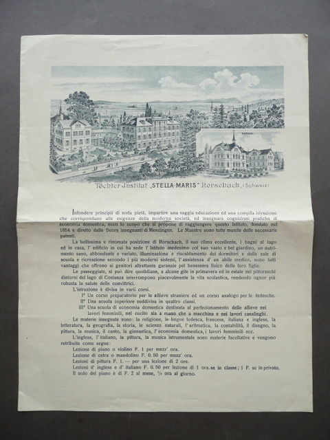 Pubblicit‡ Brossura Istituto Stella Maris Rorschach Svizzera Primo Novecento
