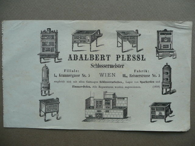 Pubblicit‡ Foglio Adalbert Plessl Schlossermeister Vienna Cucine Stufe Novecento