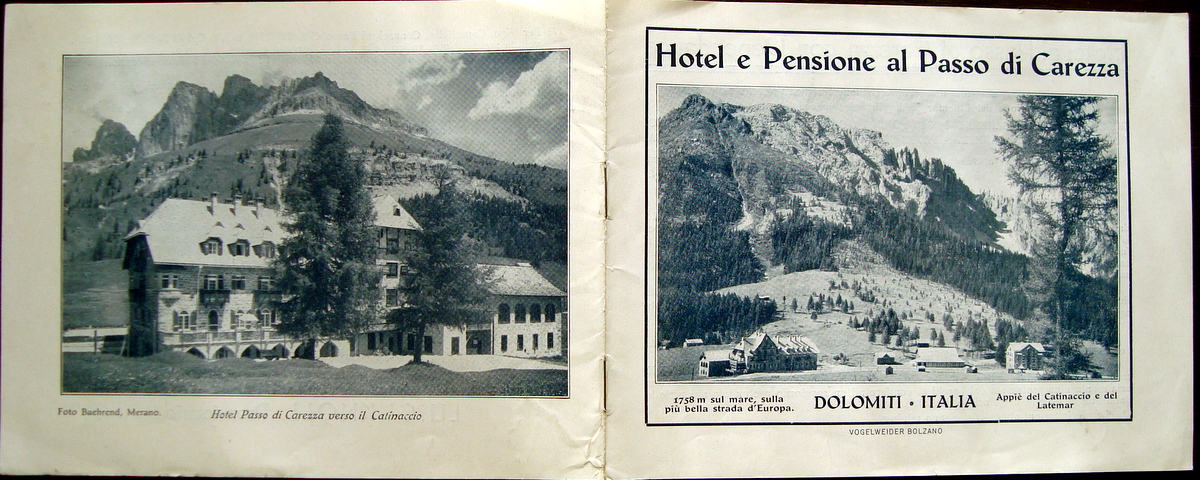 Pubblicit‡ HOTEL E PENSIONE PASSO DI CAREZZA CATINACCIO LATEMAR DOLOMITI