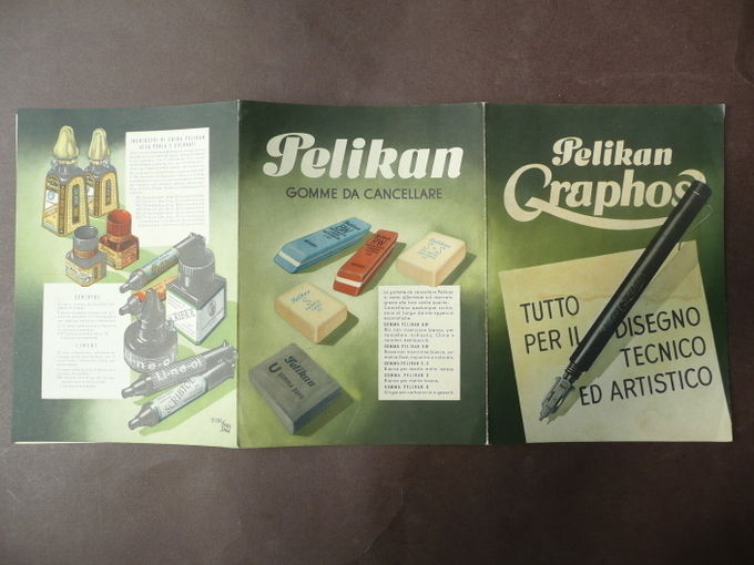 Pubblicit‡ Pelikan anni '40 Pieghevole Fisarmonica Colori Gomme Inchiostrio