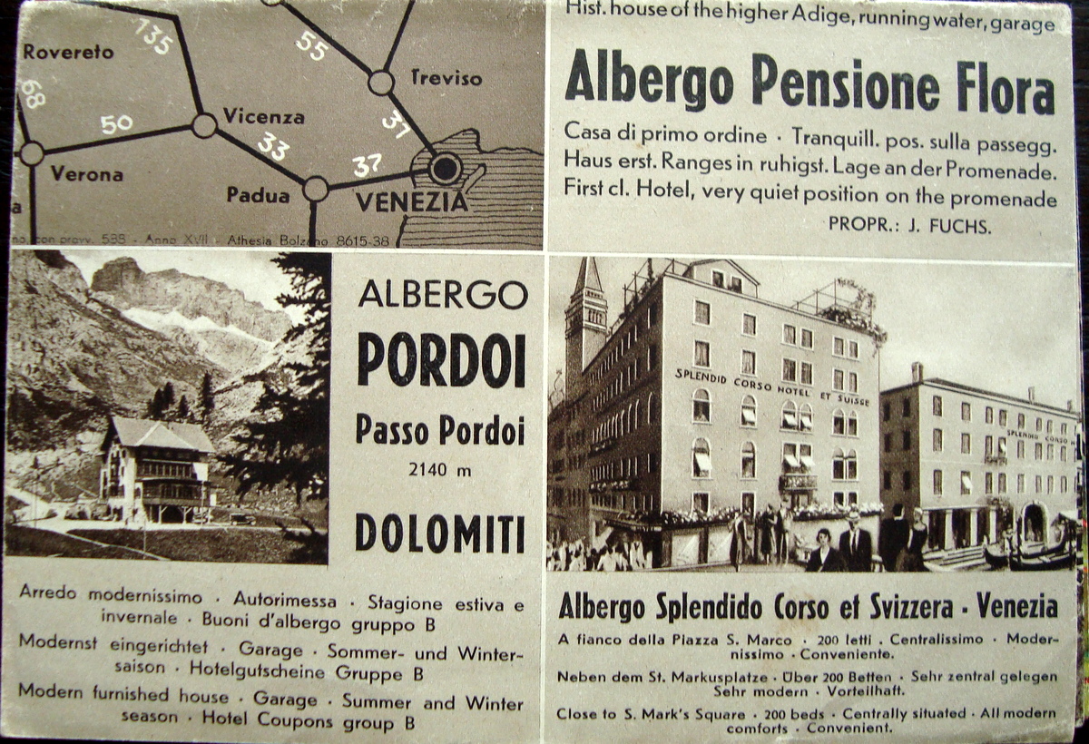 Pubblicit‡ turistica Dobbiaco Vipiteno Merano Bolzano Pordoi Dolomiti 1938