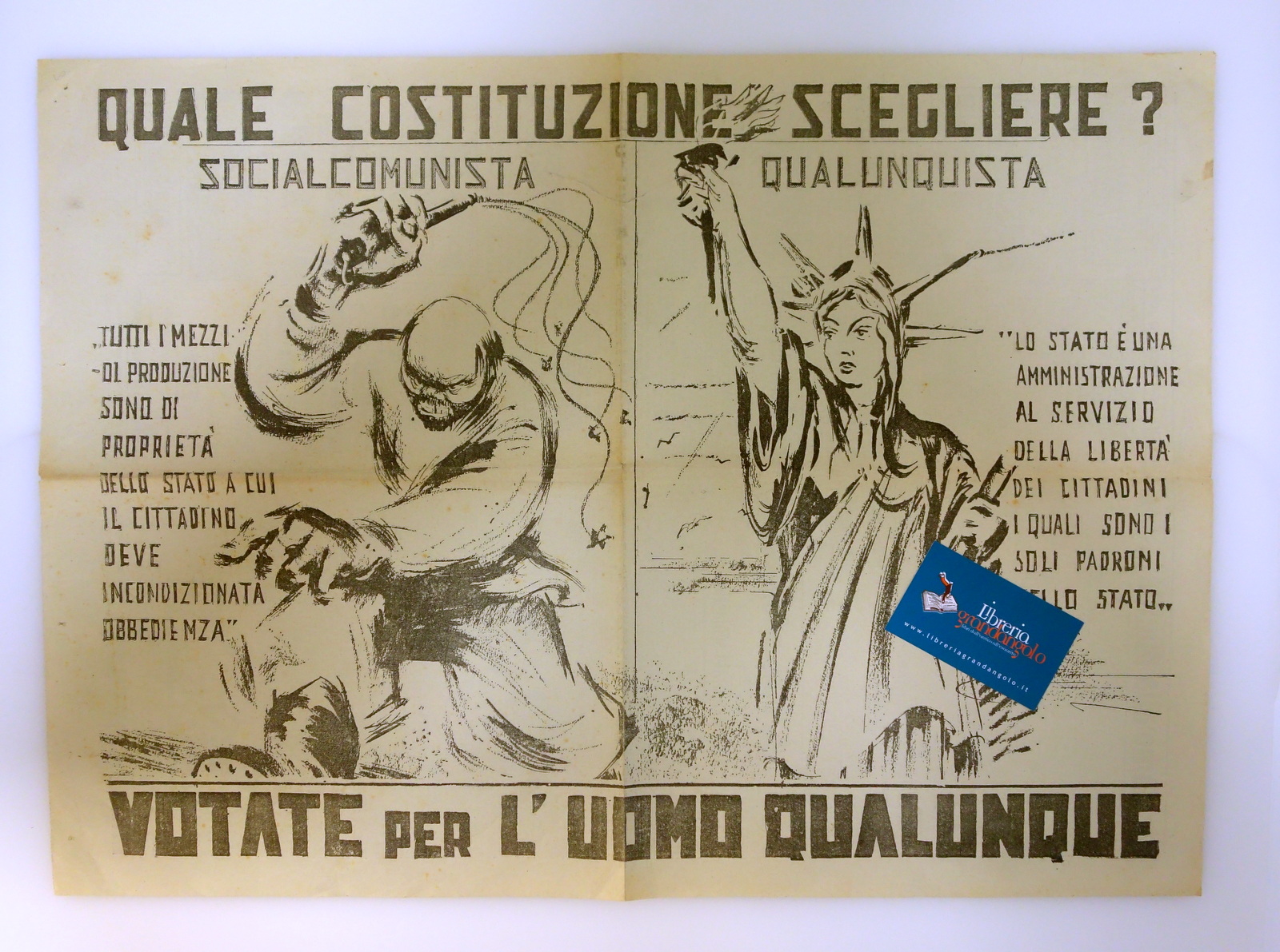 Pubblicità Propaganda Politica Votate per l'Uomo Qualunque Anni '40 Qualunquismo