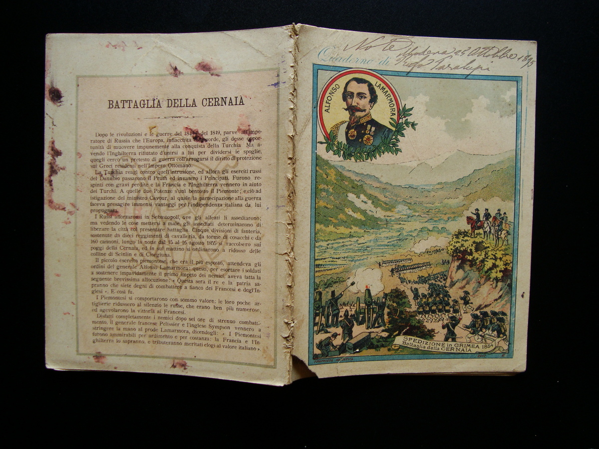 Quaderno Scolastico 1895 Alfonso Lamarmora Battaglia della Cernaia Risorgimento