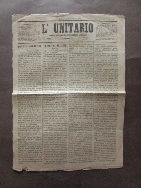Quotidiano Unitario Anno Primo 1860 Congresso Varsavia Re Teano Risorgimento
