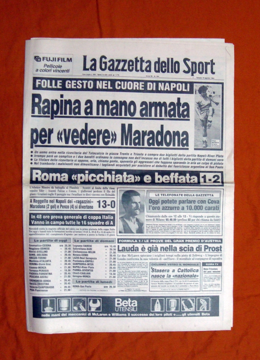 Rapina a mano armata per vedere Maradona Gazzetta dello Sport …