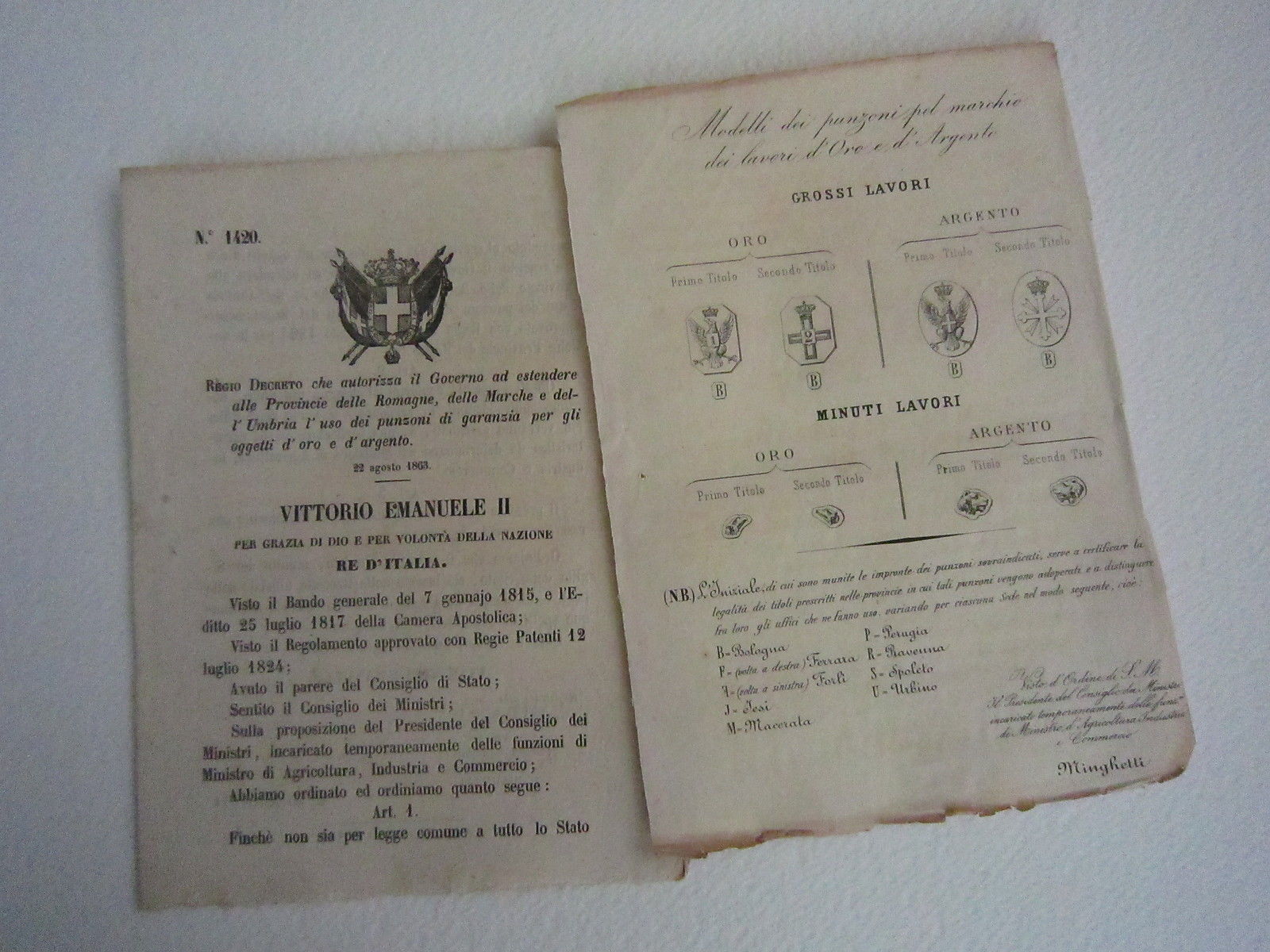 Regio Decreto Diritto Provincia Romagna Marche Punzioni 1863 Bollettino Leggi