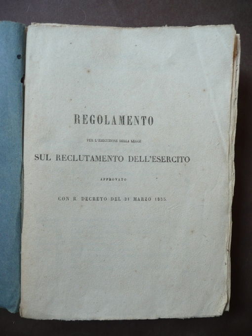 Regolamento Reclutamento Esercito 1855 Stamperia Reale Leva Matricole Militaria