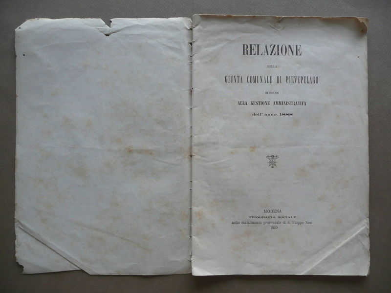 Relazione Giunta Comunale Pievepelago Gestione Amministrativa 1888 Modena 1889