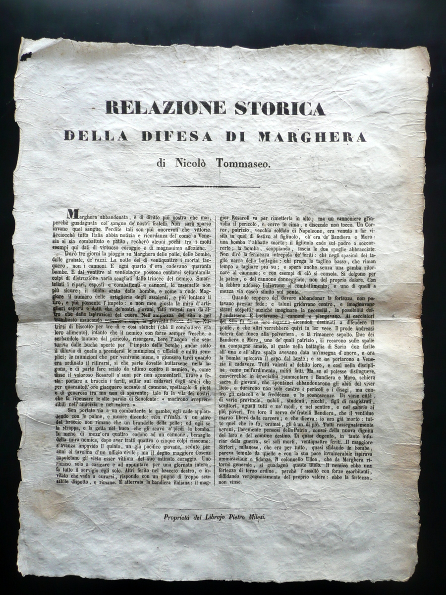 Relazione Storica della Difesa di Marghera NicolÚ Tommaseo Milesi 1848 …