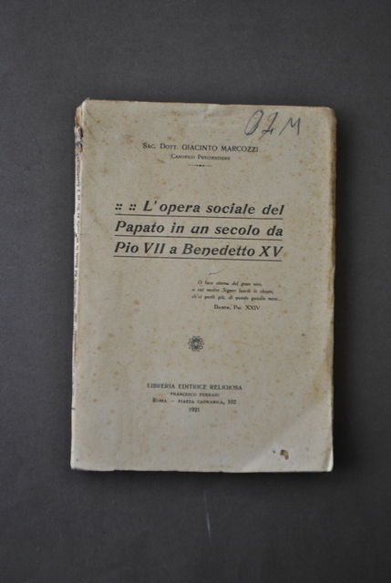 Religione Storia Opera Sociale Papato Pio VII Benedetto XV Marcozzi …