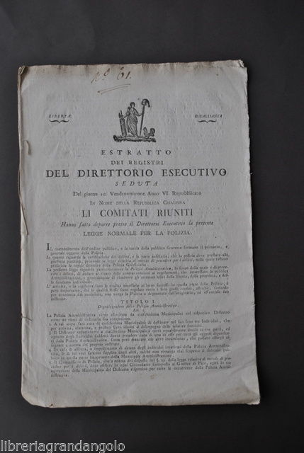 Repubblica Cisalpina Polizia Amministrativa Libert‡ Propriet‡ Sicurezza 1797