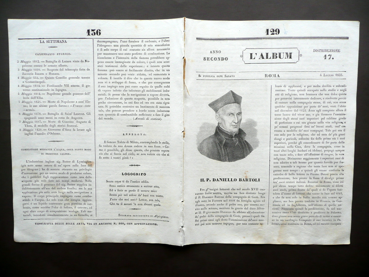 Ricerche sul Giuoco degli Scacchi L'Album Anno Secondo Roma 4/7/1835