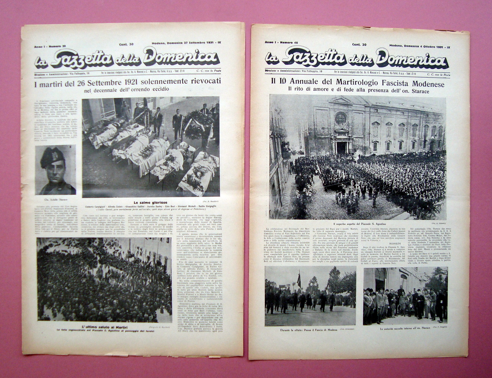Rievocazione Martiri Fascisti Modena 1921 2 numeri Gazzetta della Domenica …
