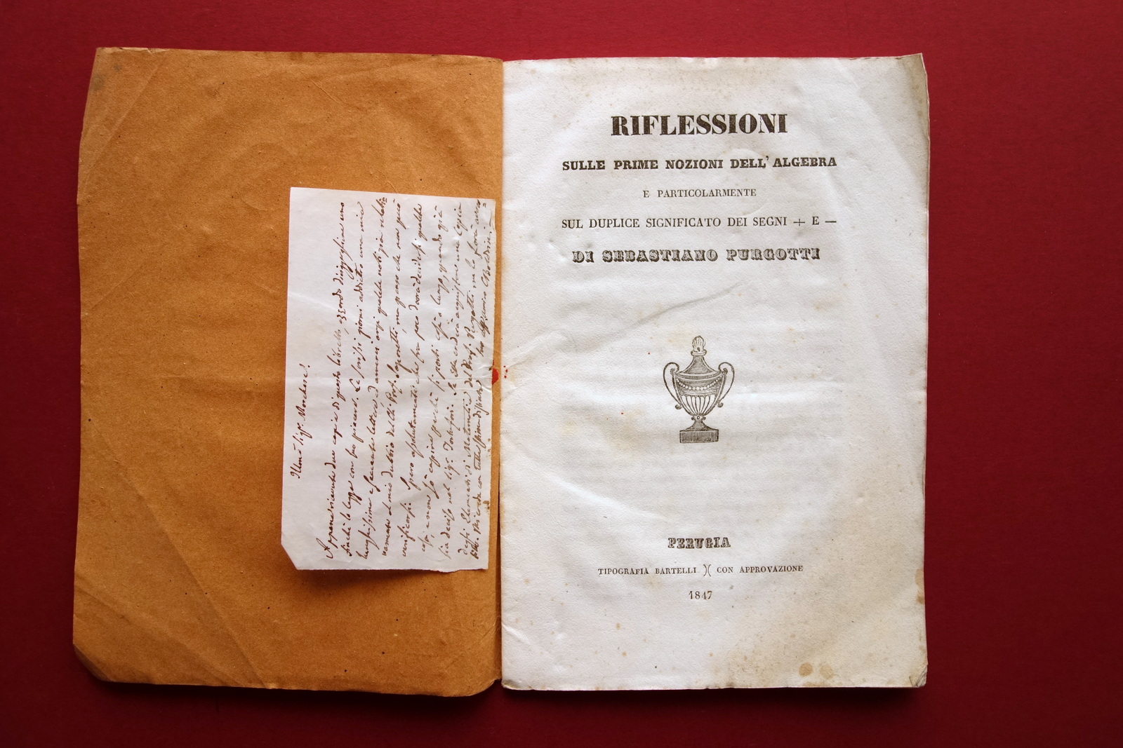 Riflessioni sulle Prime Nozioni dell'Algebra S. Purgotti Bartelli Perugia 1847