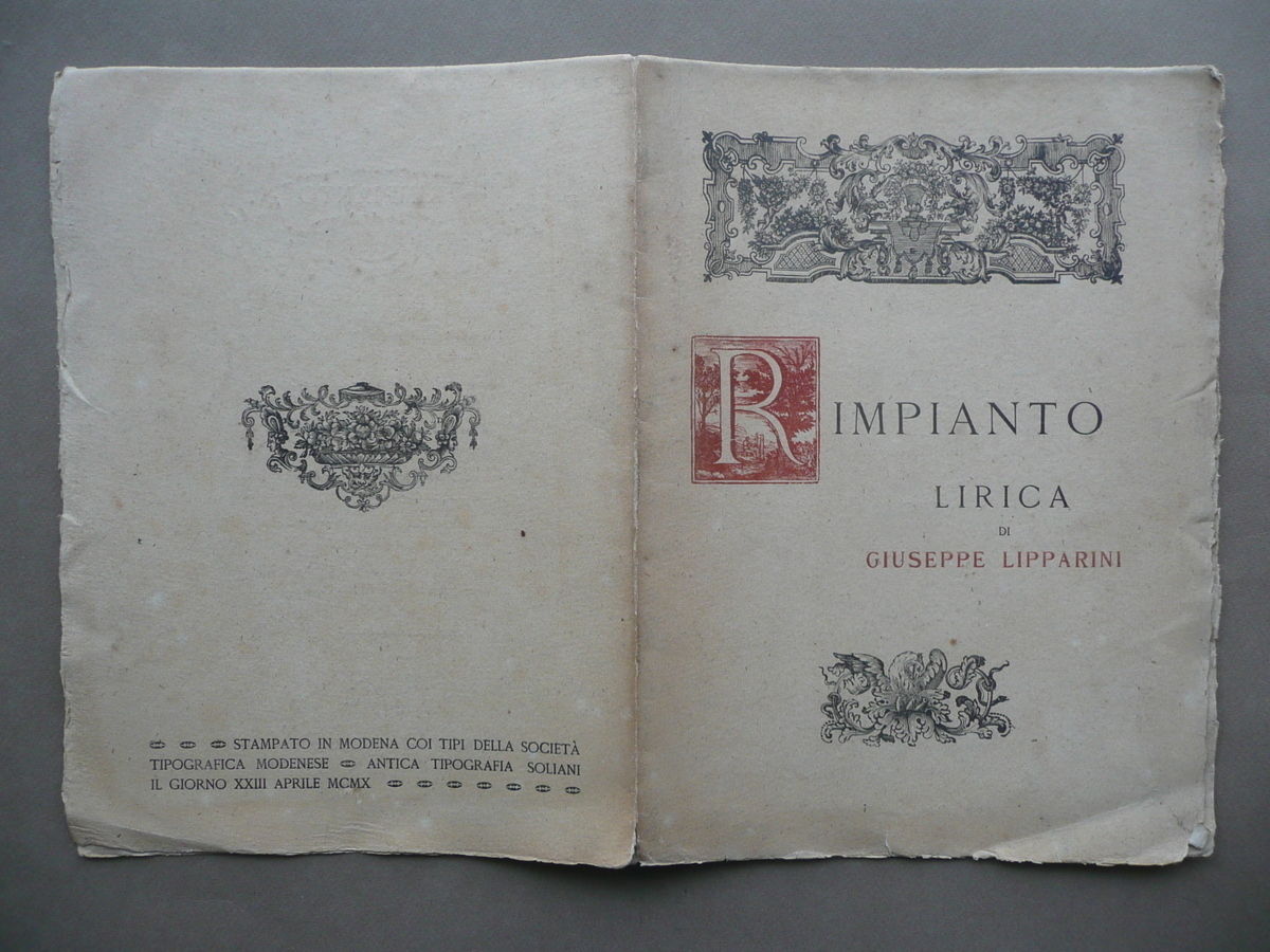 Rimpianto Lirica Giuseppe Lipparini Poesia Edizione Numerata Soliani Modena 1910