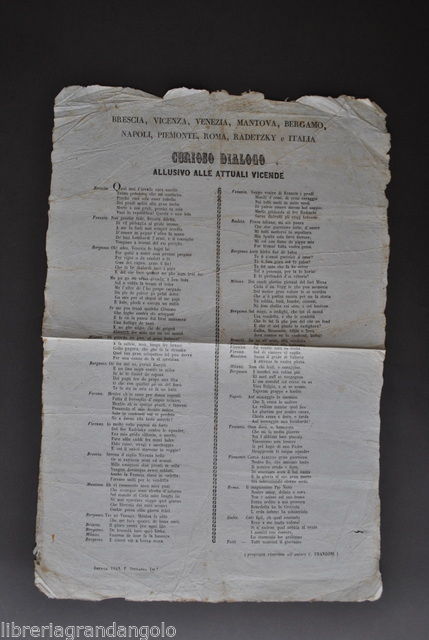 Risorgimento Foglio Curioso Dialogo Venezia Mantova Brescia Napoli Austria 1848