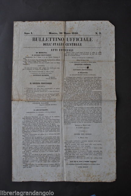 Risorgimento Governo Provvisorio Modena Bullettino Ufficiale Italia 1848