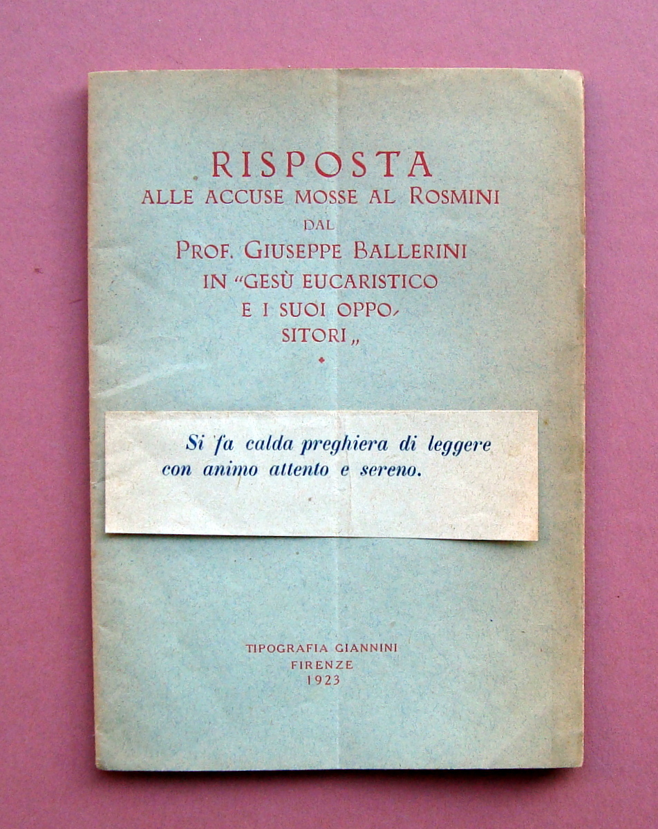 Risposta alle accuse mosse al Rosmini da G. Ballerini 1923 …