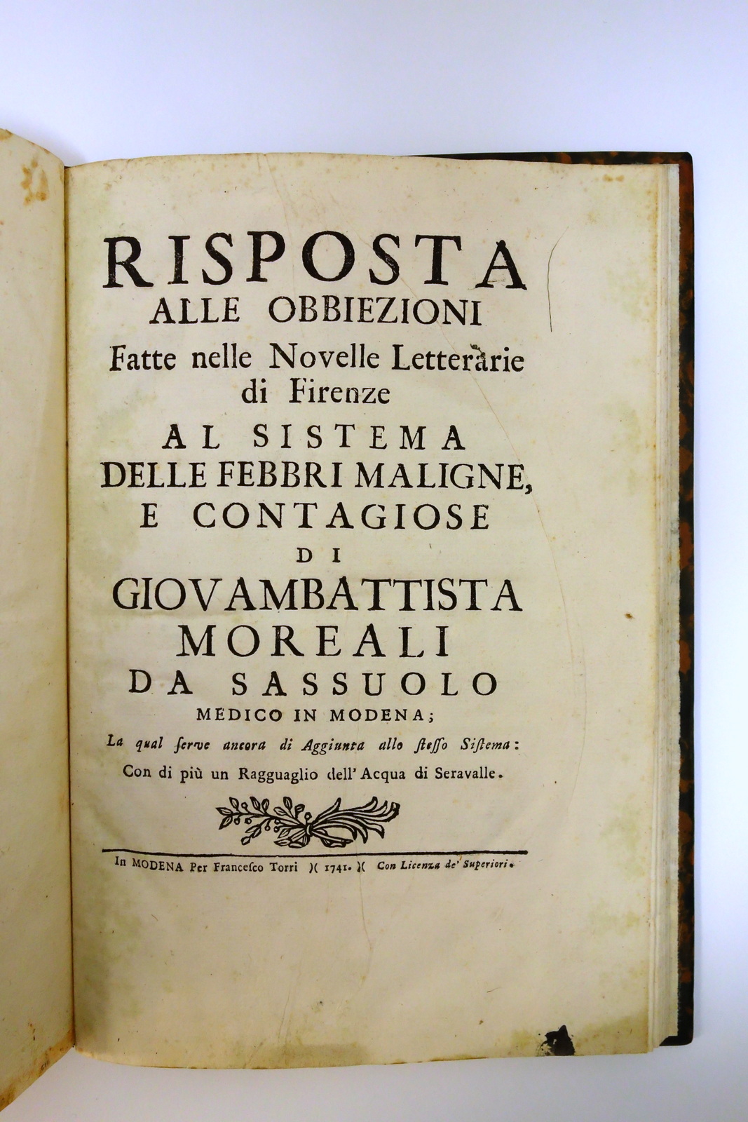 Risposta alle Obiezioni al Sistema delle Febbri Malariche Moreali Modena …