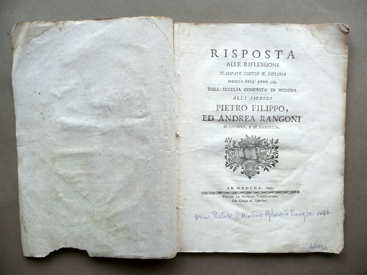 Risposta alle Riflessioni contro il Diploma Filippo e Andrea Rangoni …