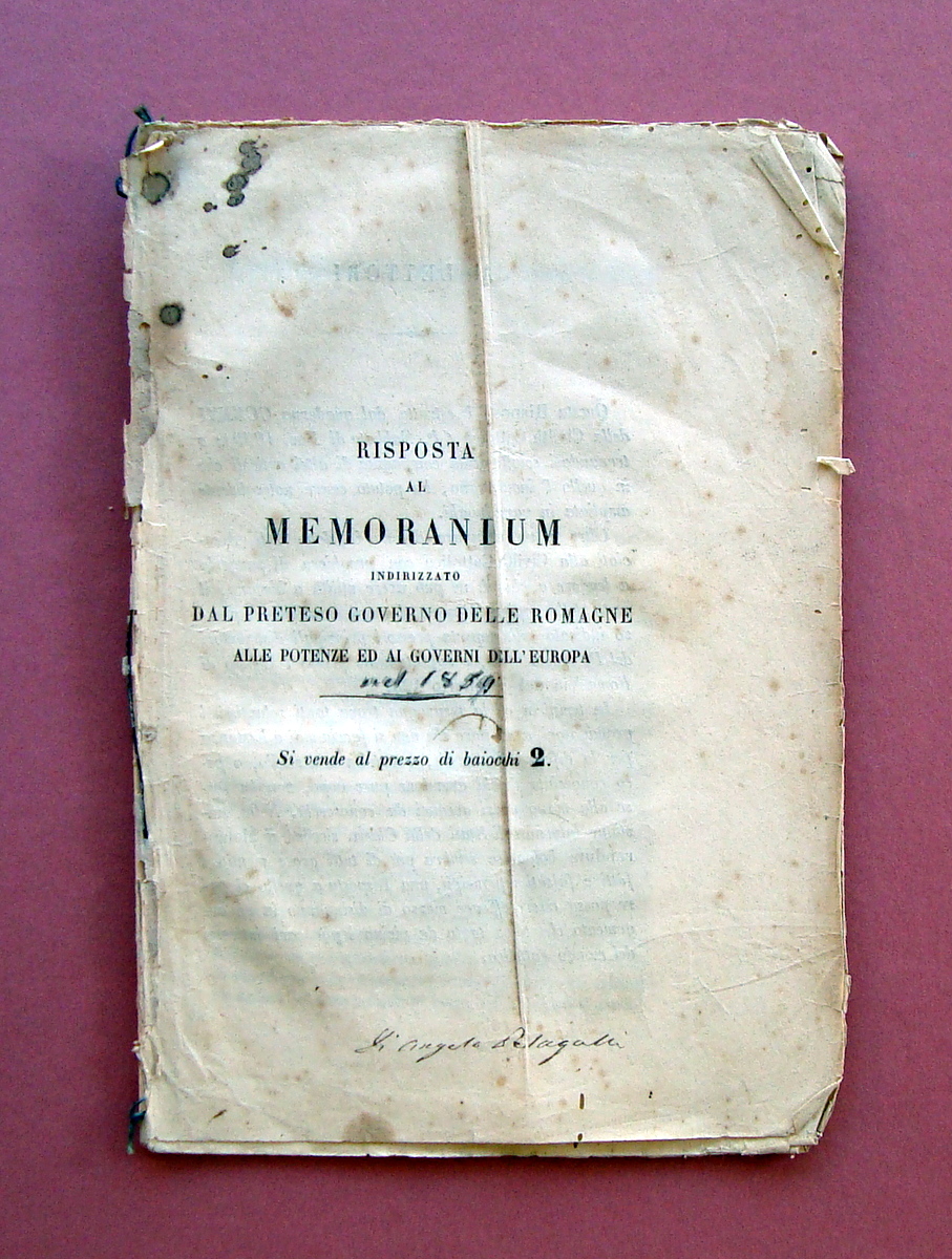 Risposta Memorandum Governo delle Romagne alle Potenze Europa 1859 Risorgimento