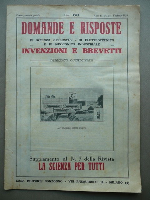 Rivista Domande Risposte Invenzioni Brevetti Scienza Meccanica Industria 1924