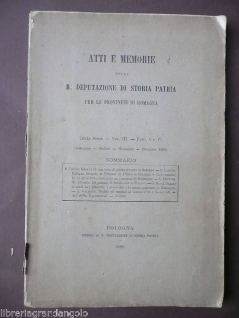 Romagna Deputazione Storia Patria Lumbroso Bagli Bologna 1885 Proverbi Mattiolo