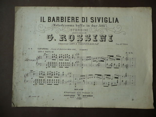 Rossini Barbiere Siviglia Canto Pianoforte Cavatina \Largo al factotum" Ricordi"