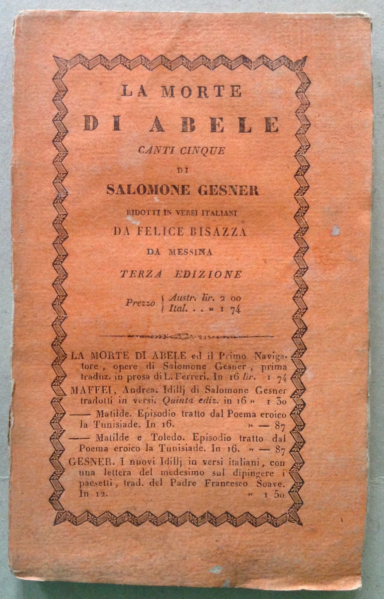 S. Gesner La Morte di Abele Canti Cinque Giovanni Silvestri …