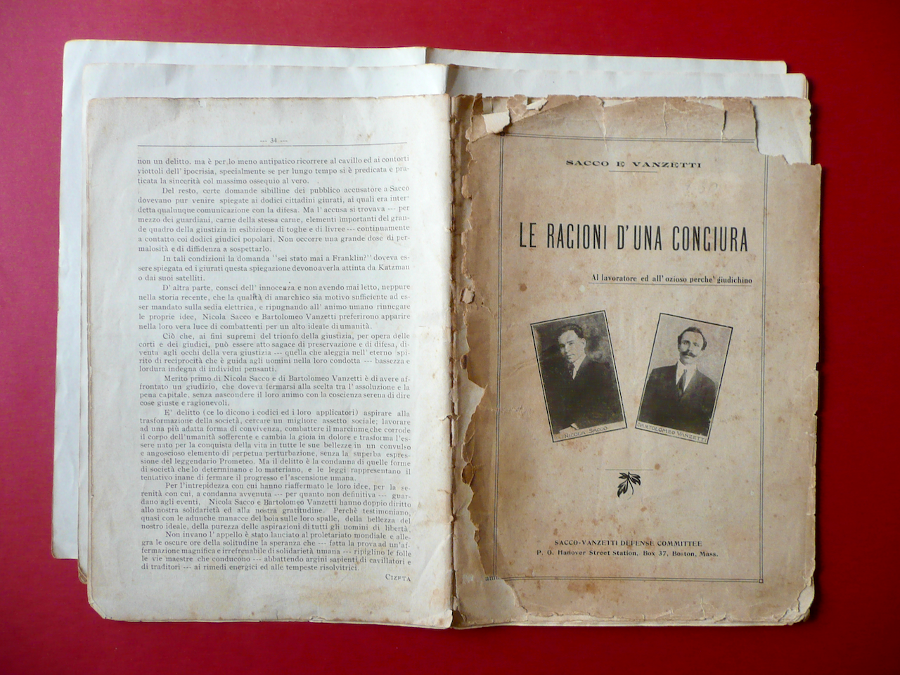 Sacco e Vanzetti Le Ragioni d'Una Congiura Defense Committee Anni …