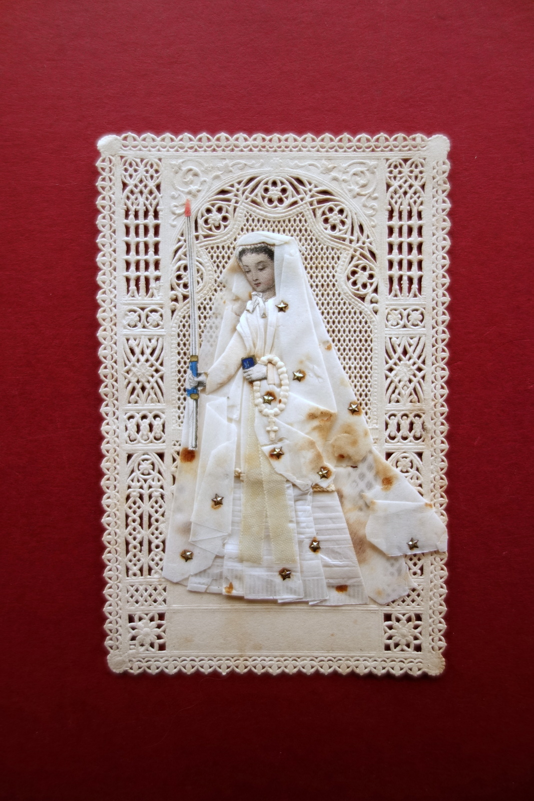 Santino Traforato Lavorato con Stoffa e Carta Met‡ '800 Religione …