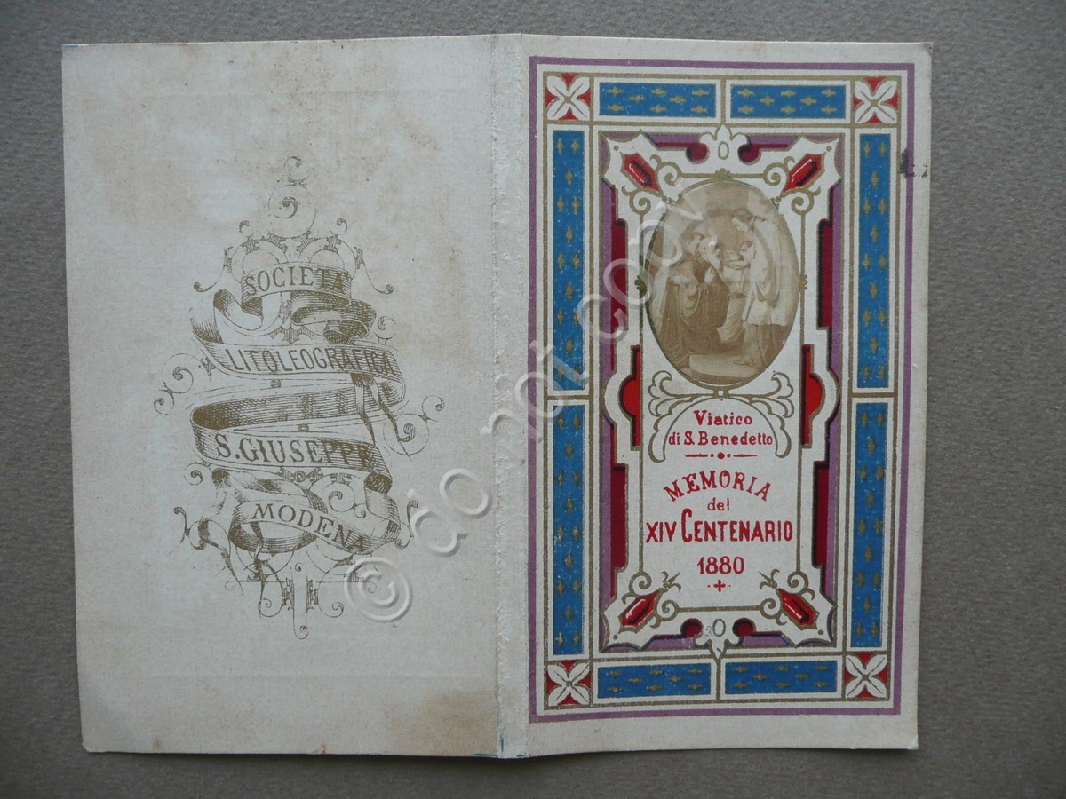 Santino Viatico di S.Benedetto Memoria XIV Centenario 1880 Litografia S.Giuseppe